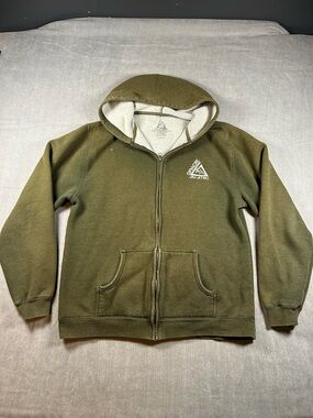 Gracie Jiu Jitsu Olive Green Kids Zip-Up Hoodie Sherpa Lining Size Large